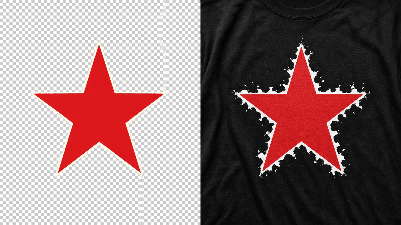 Grafică cu pixeli aproape invizibili și același print cu alb deformat pe tricou negru